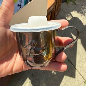 Silver Baby Cup with Duck Relief and White Lid